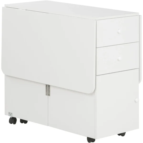 Kitchen Table with Drop-Leaf Top, 2 Drawers and Cabinet with Doors, Chipboard, 120x80x75 cm, White