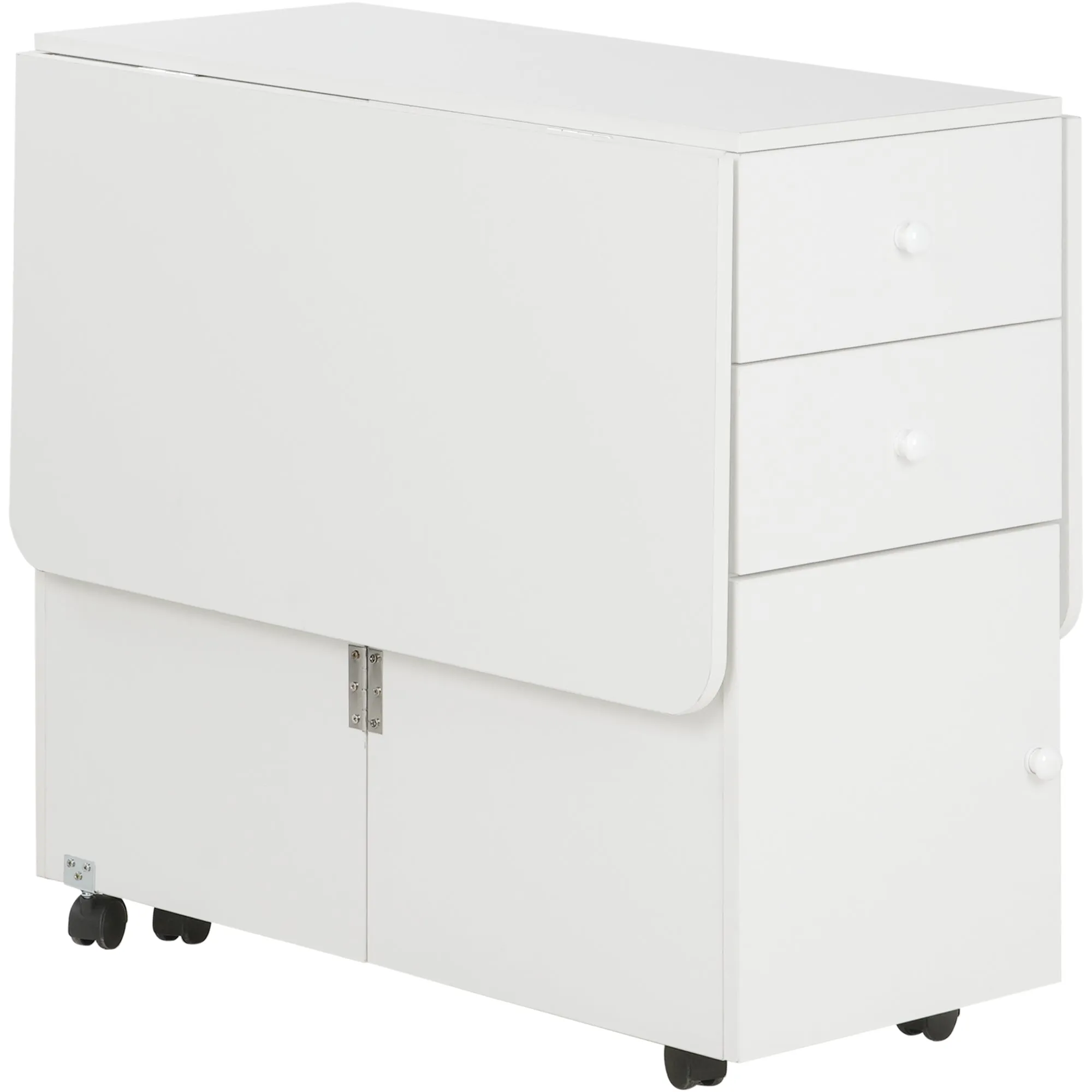 Kitchen Table with Drop-Leaf Top, 2 Drawers and Cabinet with Doors, Chipboard, 120x80x75 cm, White