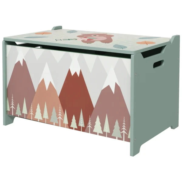 Children's Toy Box with Lid and Safety Hinge in MDF, 60x37x39cm, Green