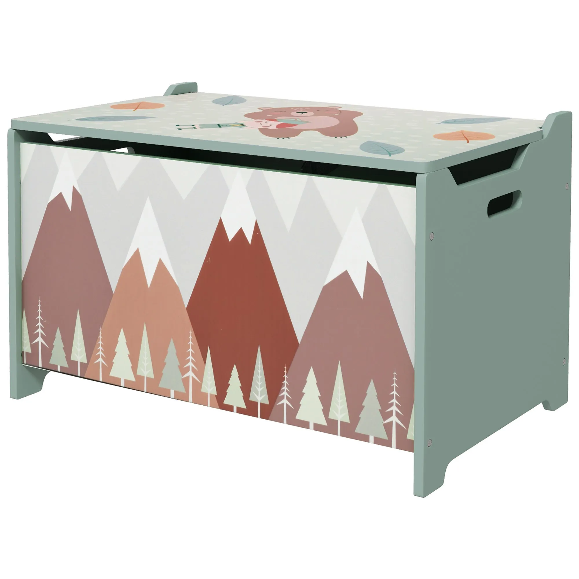 Children's Toy Box with Lid and Safety Hinge in MDF, 60x37x39cm, Green