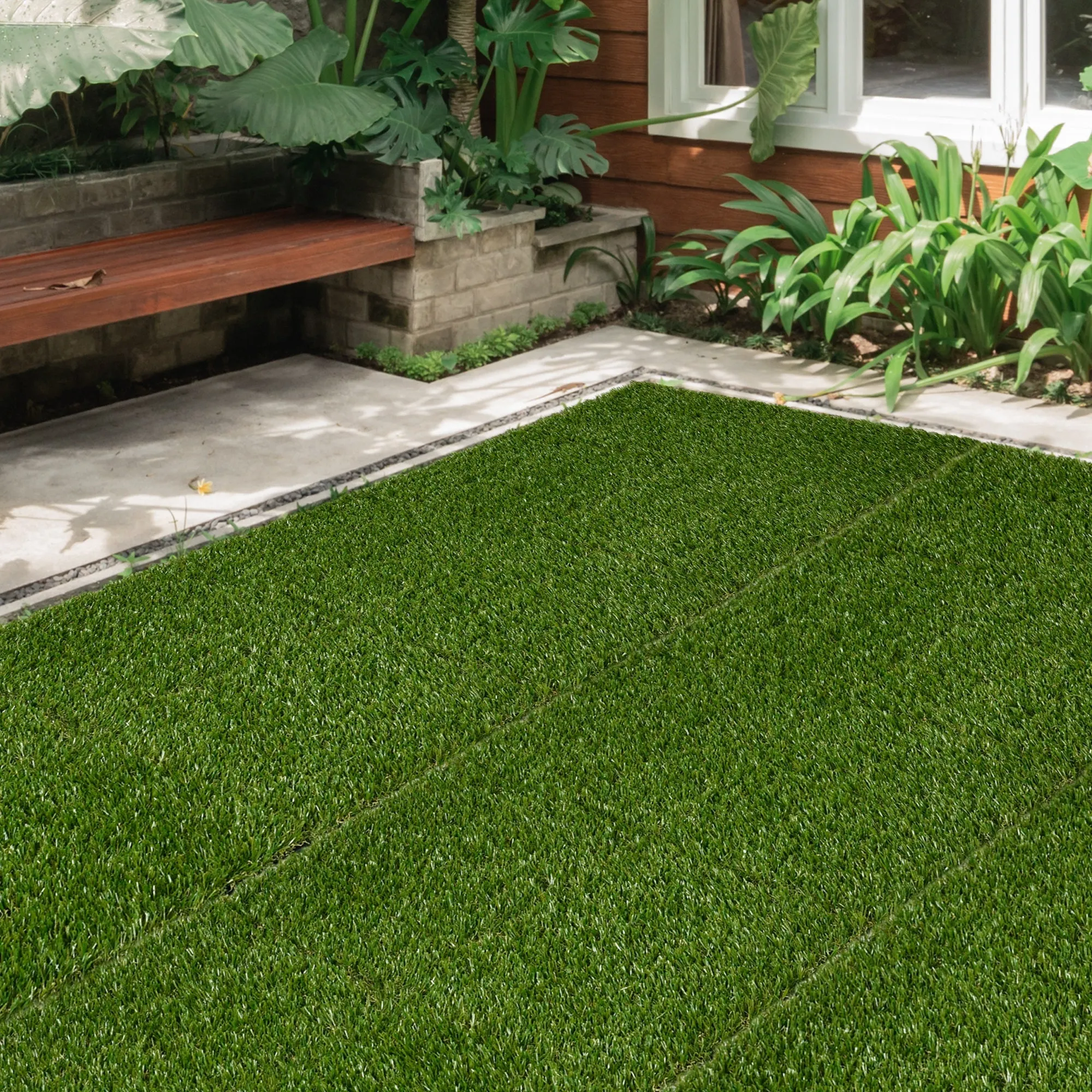 30x30cm 10 Pieces Artificial Grass Garden Tiles, Realistic Artificial Lawn, Green - Image 2