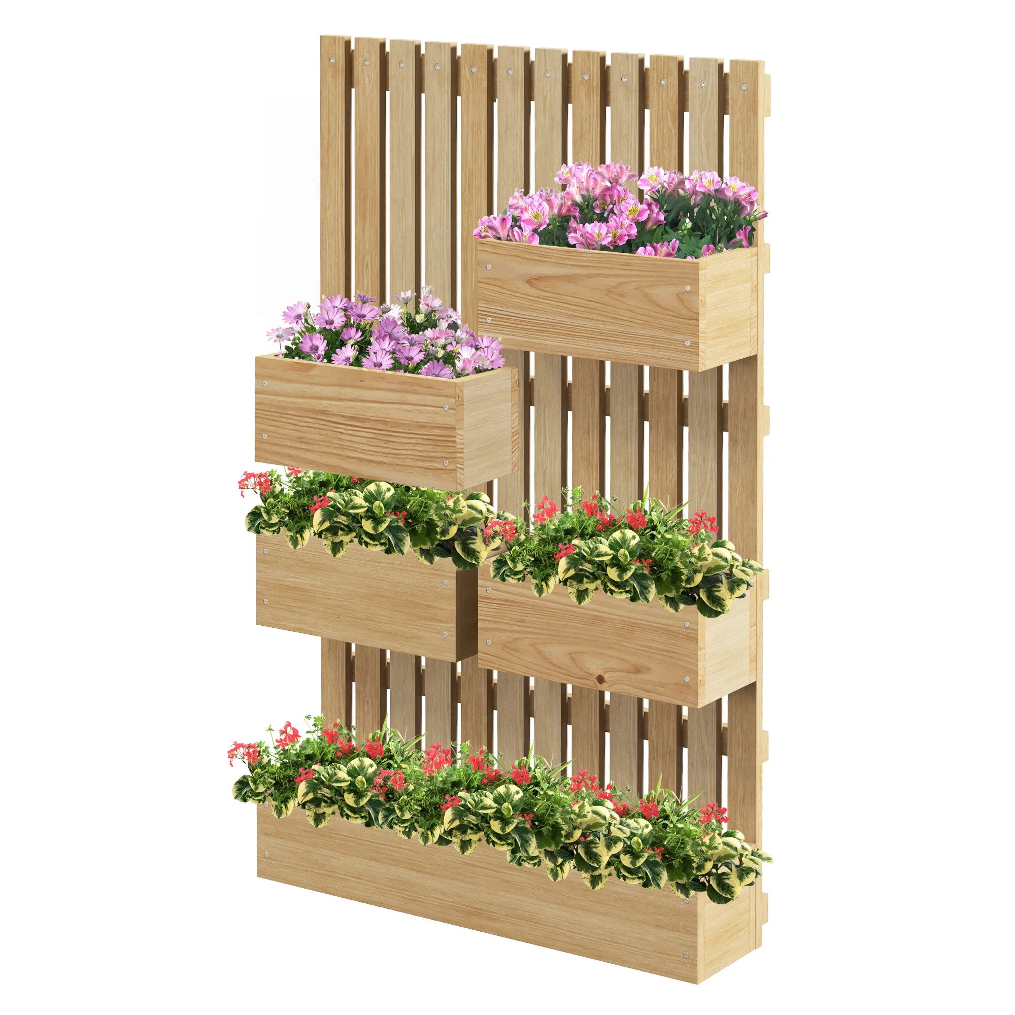 Planter with Trellis and Drainage Holes, in Fir Wood, 60x16x100 cm