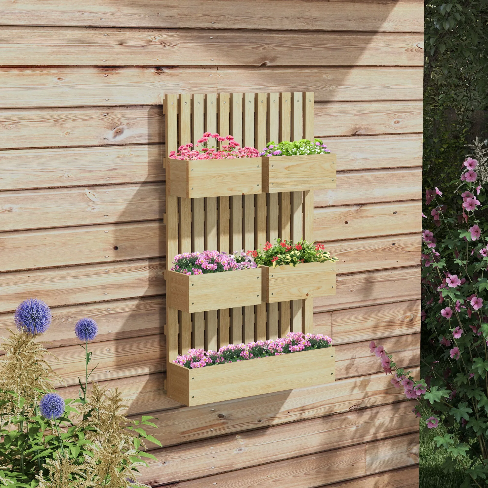 Planter with Trellis and Drainage Holes, in Fir Wood, 60x16x100 cm - Image 2