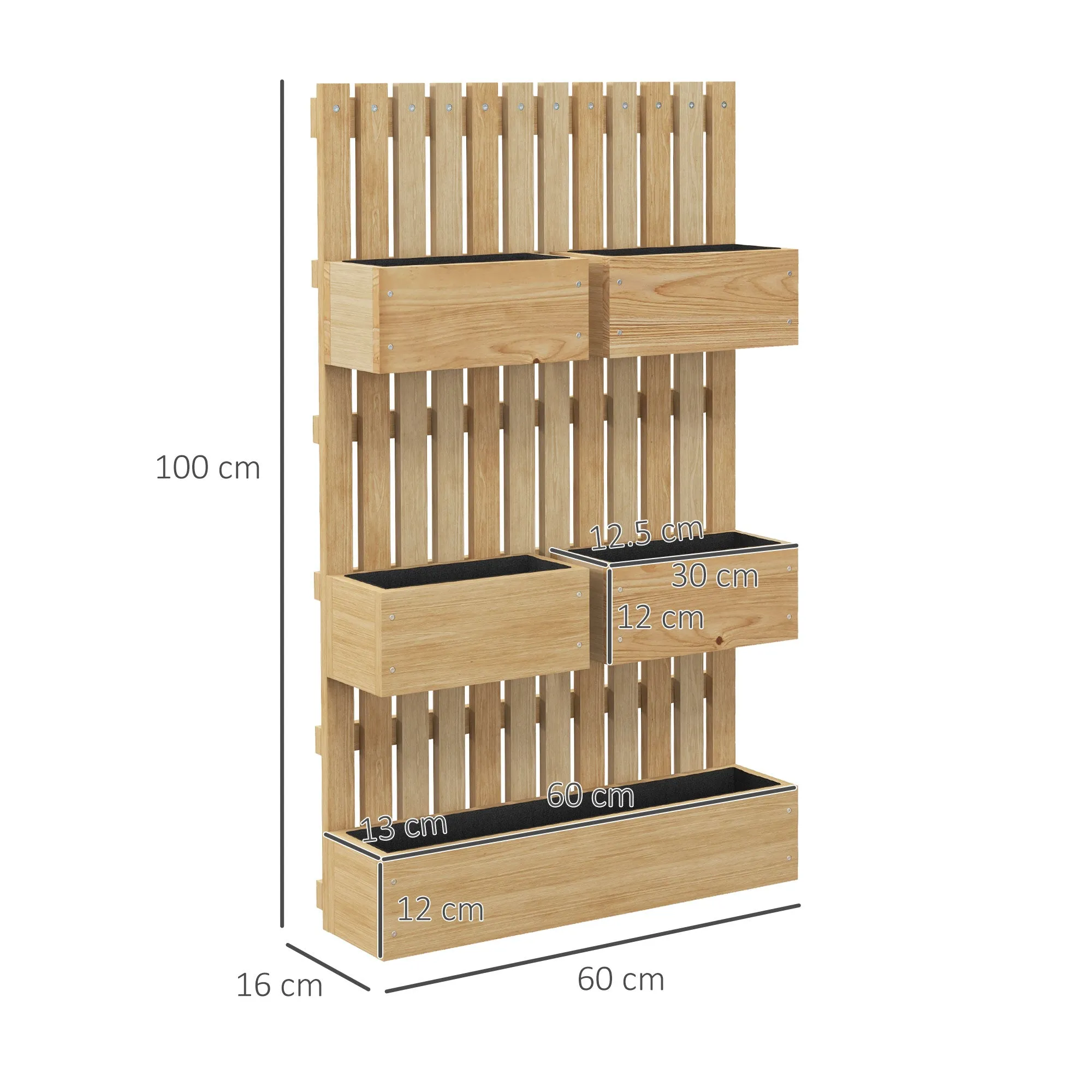 Planter with Trellis and Drainage Holes, in Fir Wood, 60x16x100 cm - Image 3