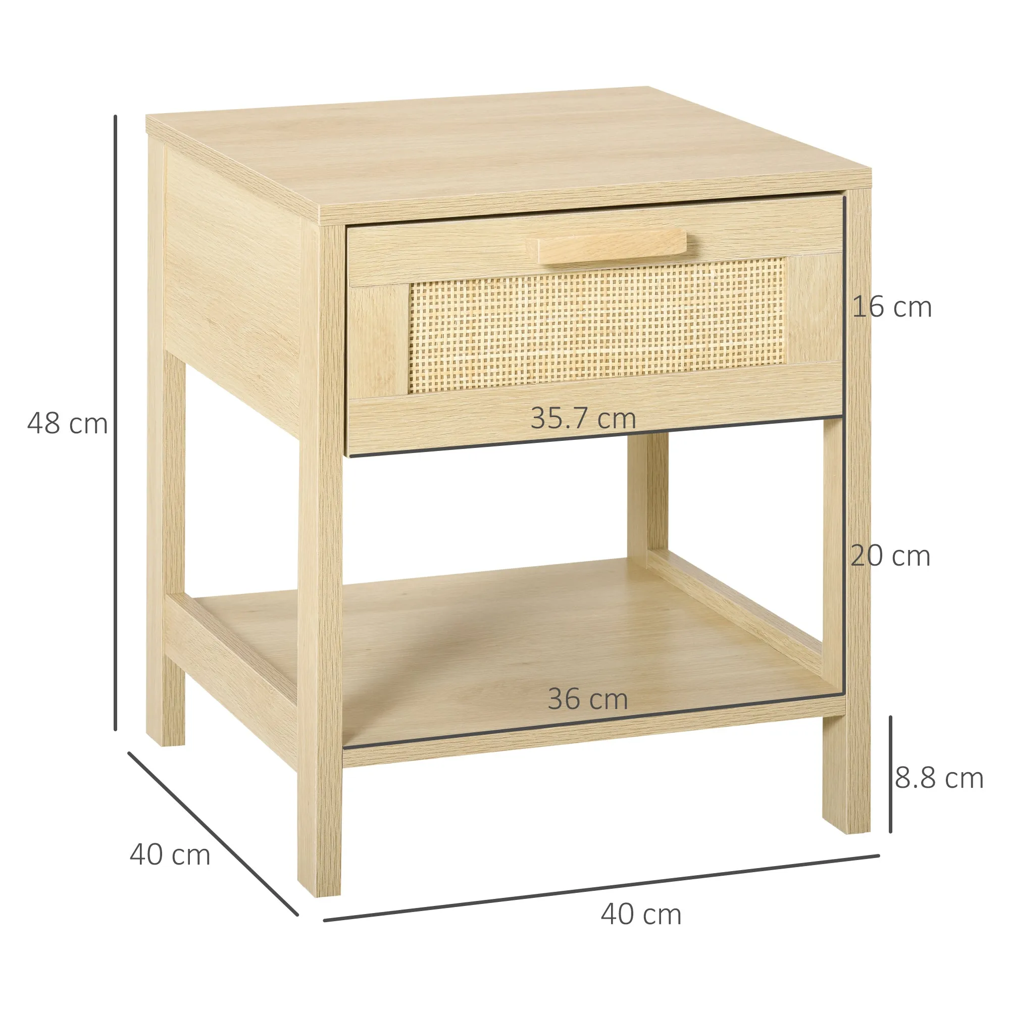 Modern Bedside Table with Drawer and Lower Shelf for Storage, in MDF, 40x40x48 cm, Wood color - Image 2