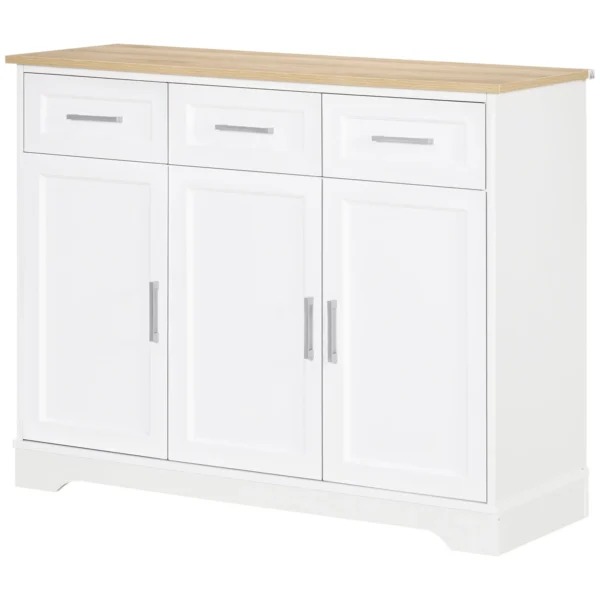 Modern Sideboard with 3 Drawers and 3 Doors in MDF and Chipboard with Adjustable Shelf, 101x39x82 cm, White