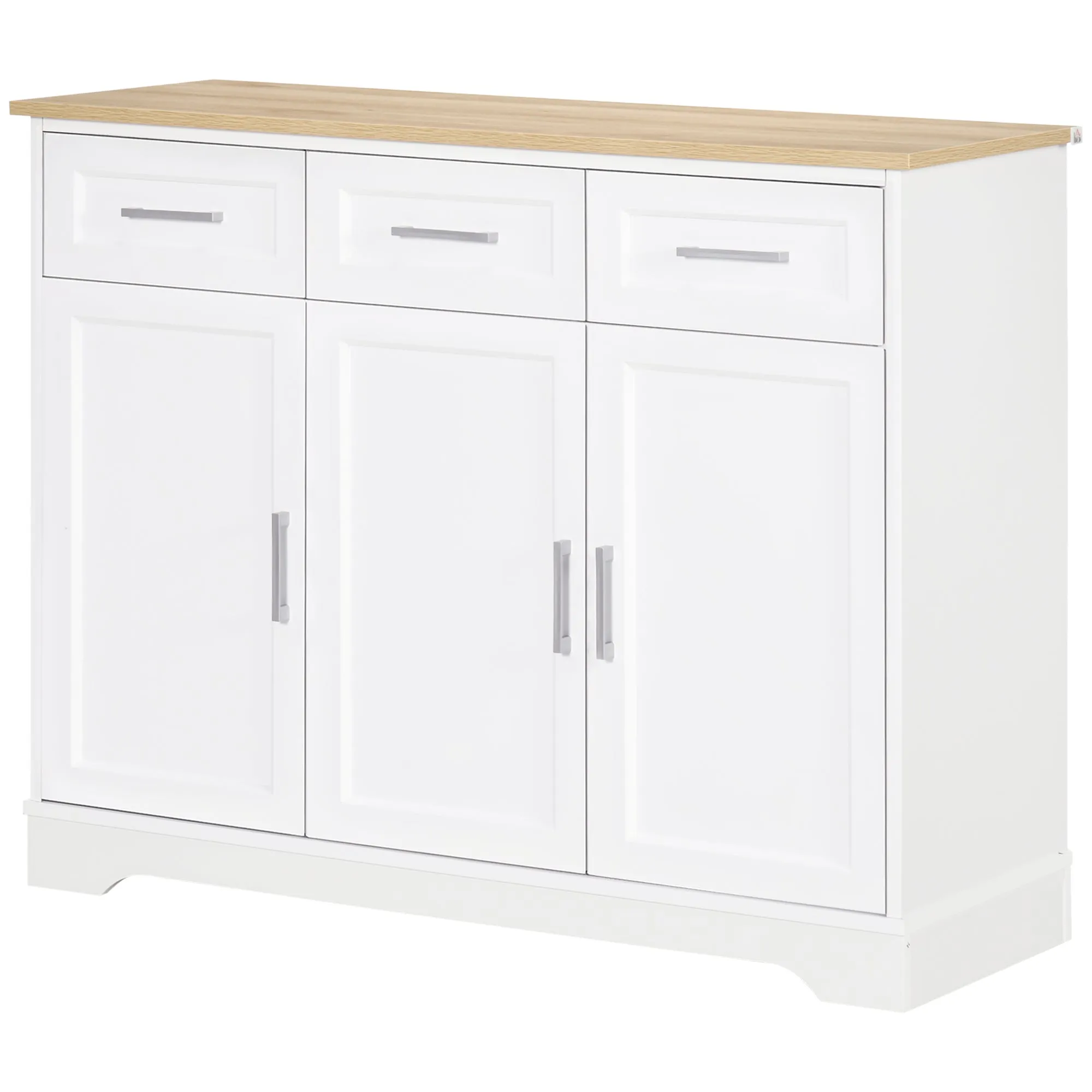 Modern Sideboard with 3 Drawers and 3 Doors in MDF and Chipboard with Adjustable Shelf, 101x39x82 cm, White