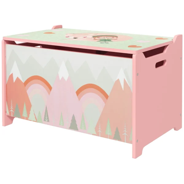 Children's Toy Storage Box with Lid and Safety Hinge in MDF, 60x37x39cm, Pink 4.8