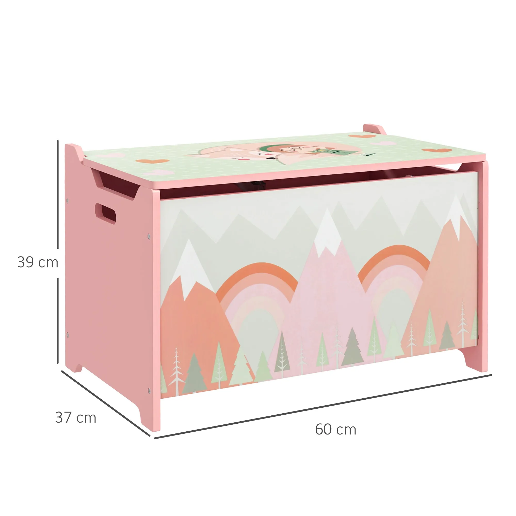 Children's Toy Storage Box with Lid and Safety Hinge in MDF, 60x37x39cm, Pink 4.8 - Image 3