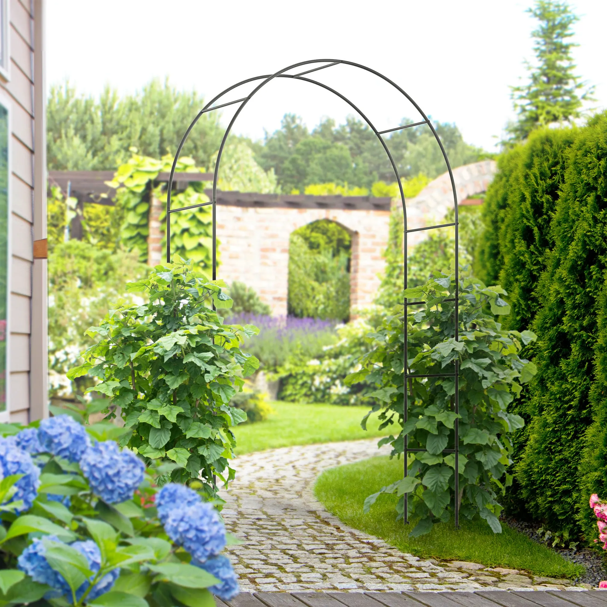 Metal Garden Outdoor Climbing Plant Arch, 140x40x240cm, Black - Image 2