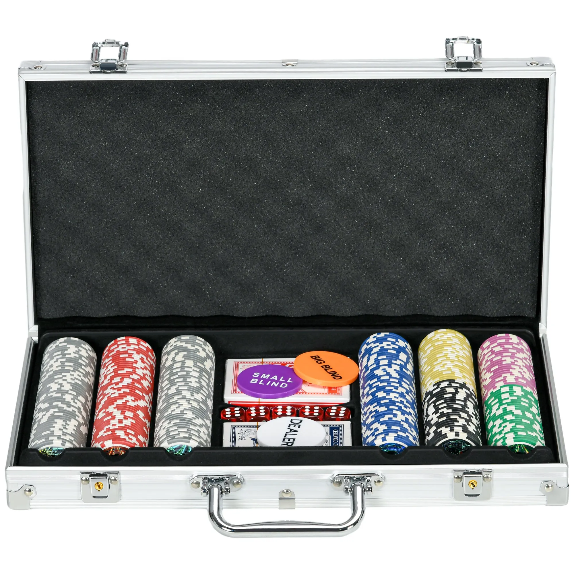 Poker Set for 7-8 Players with 300 Chips, 2 Decks of Cards and 5 Dice, in Aluminum and Polyester - Image 2