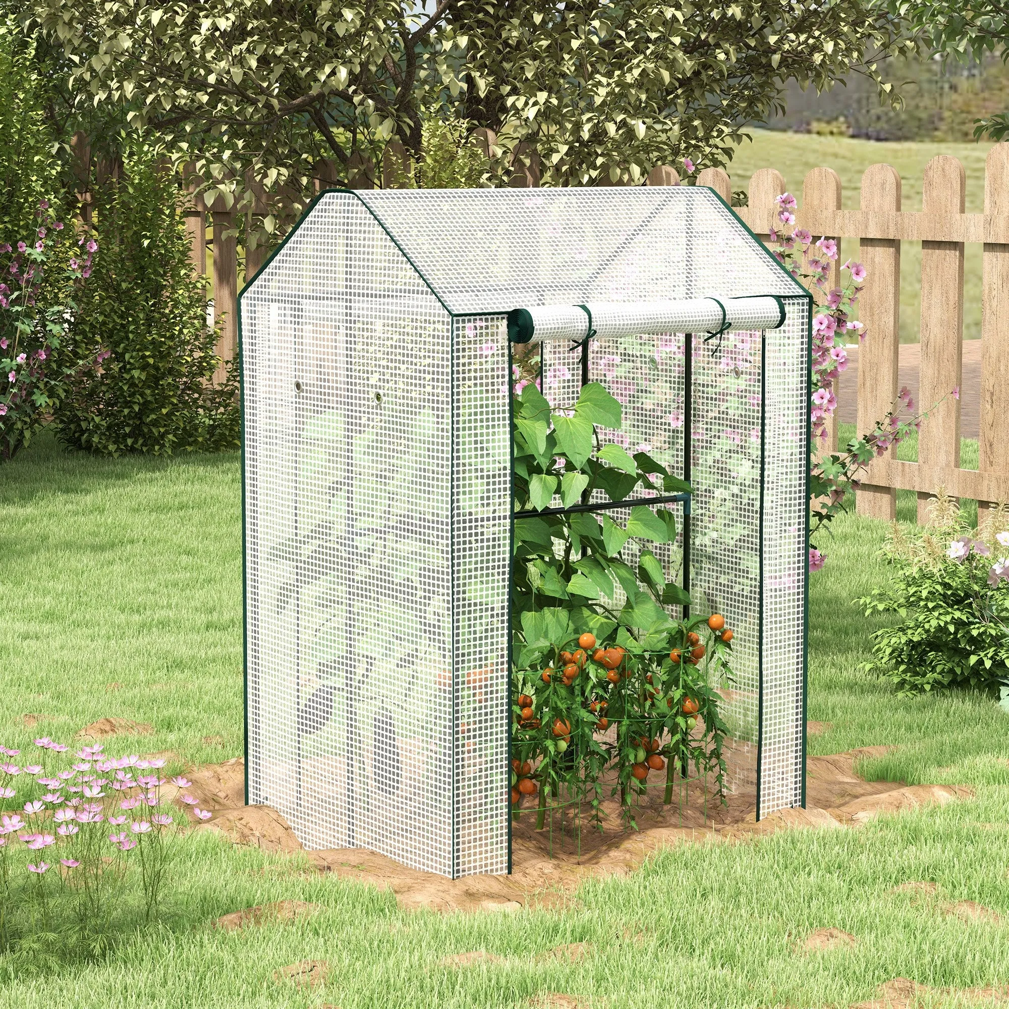 Garden Greenhouse with PE Cover, 2 Separate Zones and Roller Doors, 100x80x150cm - Image 2