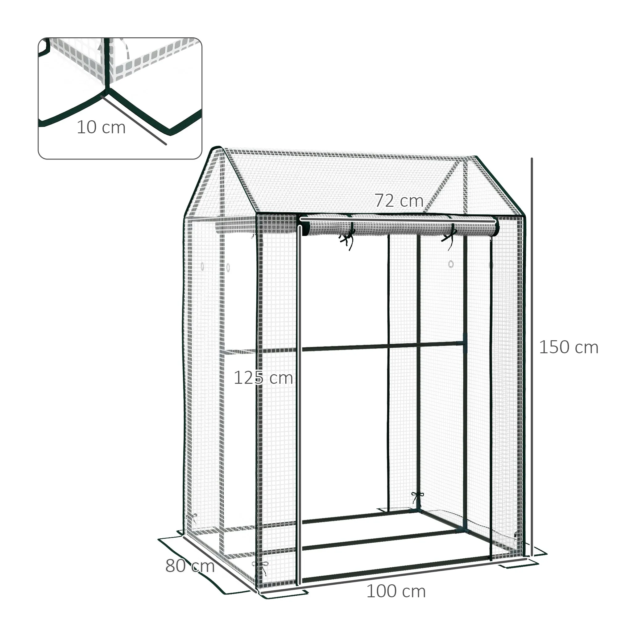 Garden Greenhouse with PE Cover, 2 Separate Zones and Roller Doors, 100x80x150cm - Image 3