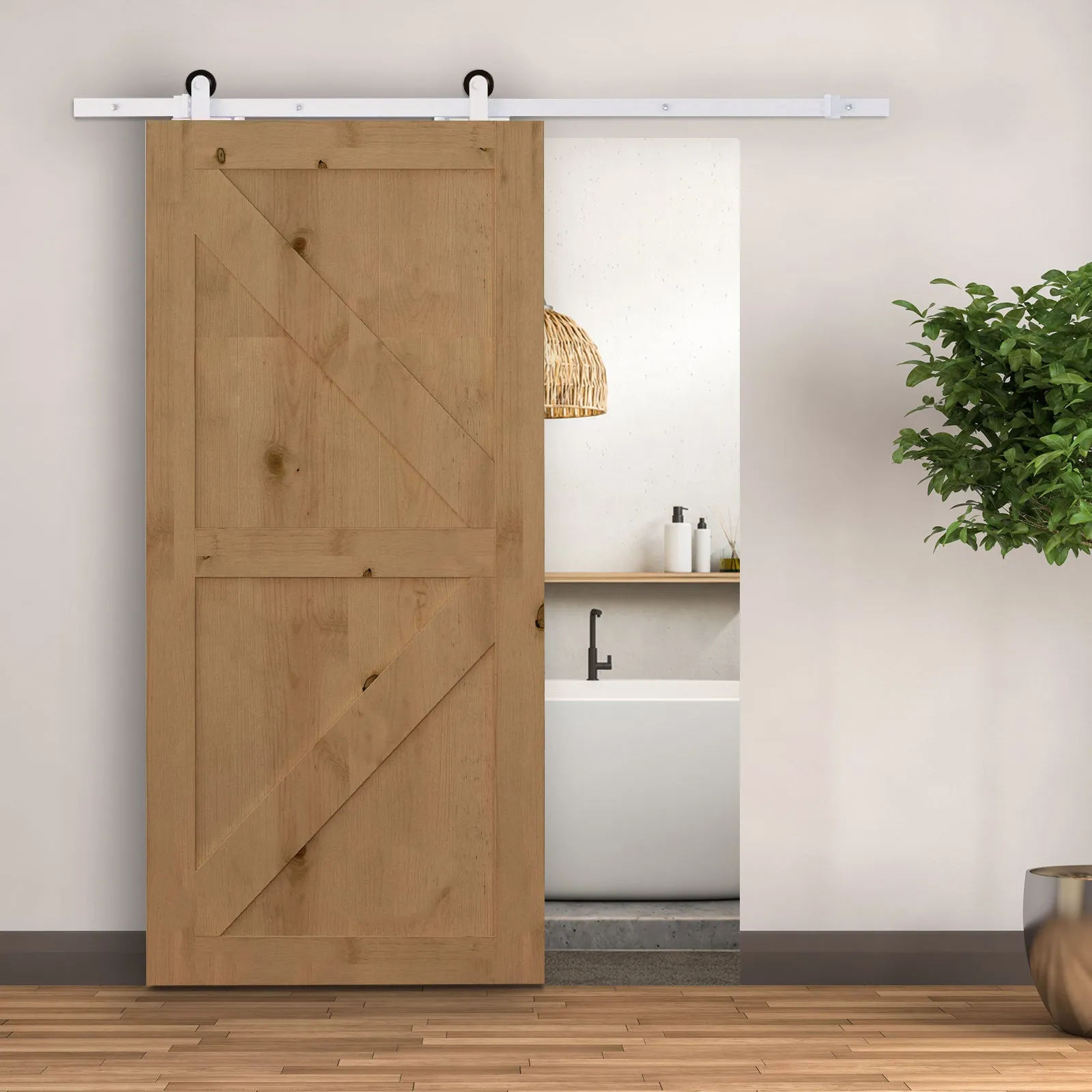 Sliding Door Kit with 183cm Track, Wheels and Hardware Included, White - Image 2