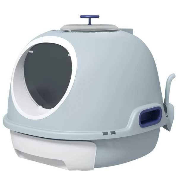Closed Cat Litter Box with Removable Tray, 2 Entrances and Scoop, 47x55x44cm, Blue
