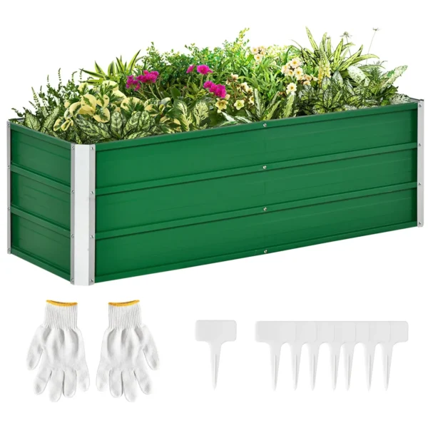 Bottomless Garden Planter with 2 Growing Areas, Steel, 125x47x40 cm, Green