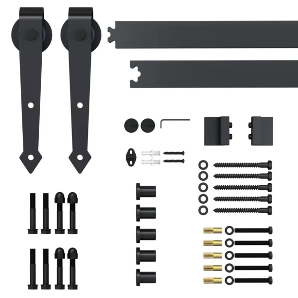 Rustic Sliding Door Kit with 200cm Track and Wheels, Black