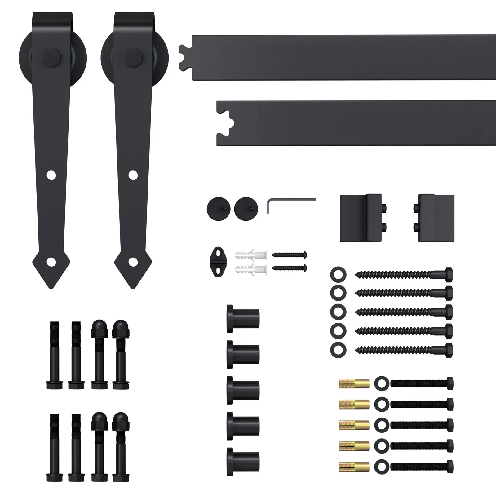 Rustic Sliding Door Kit with 200cm Track and Wheels, Black