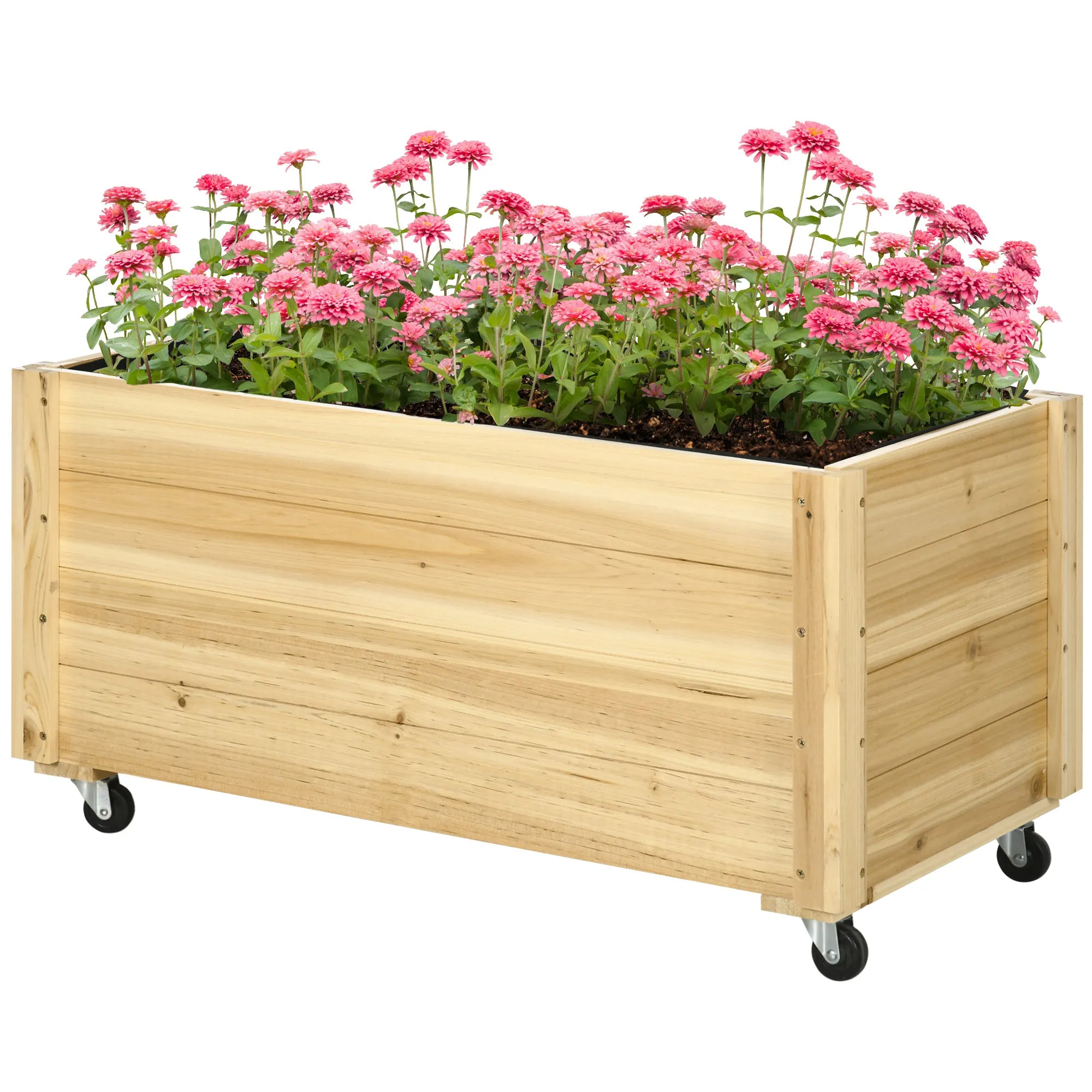 Garden Planter with Drainage Hole and Wheels, Fir Wood, 89x48x47 cm