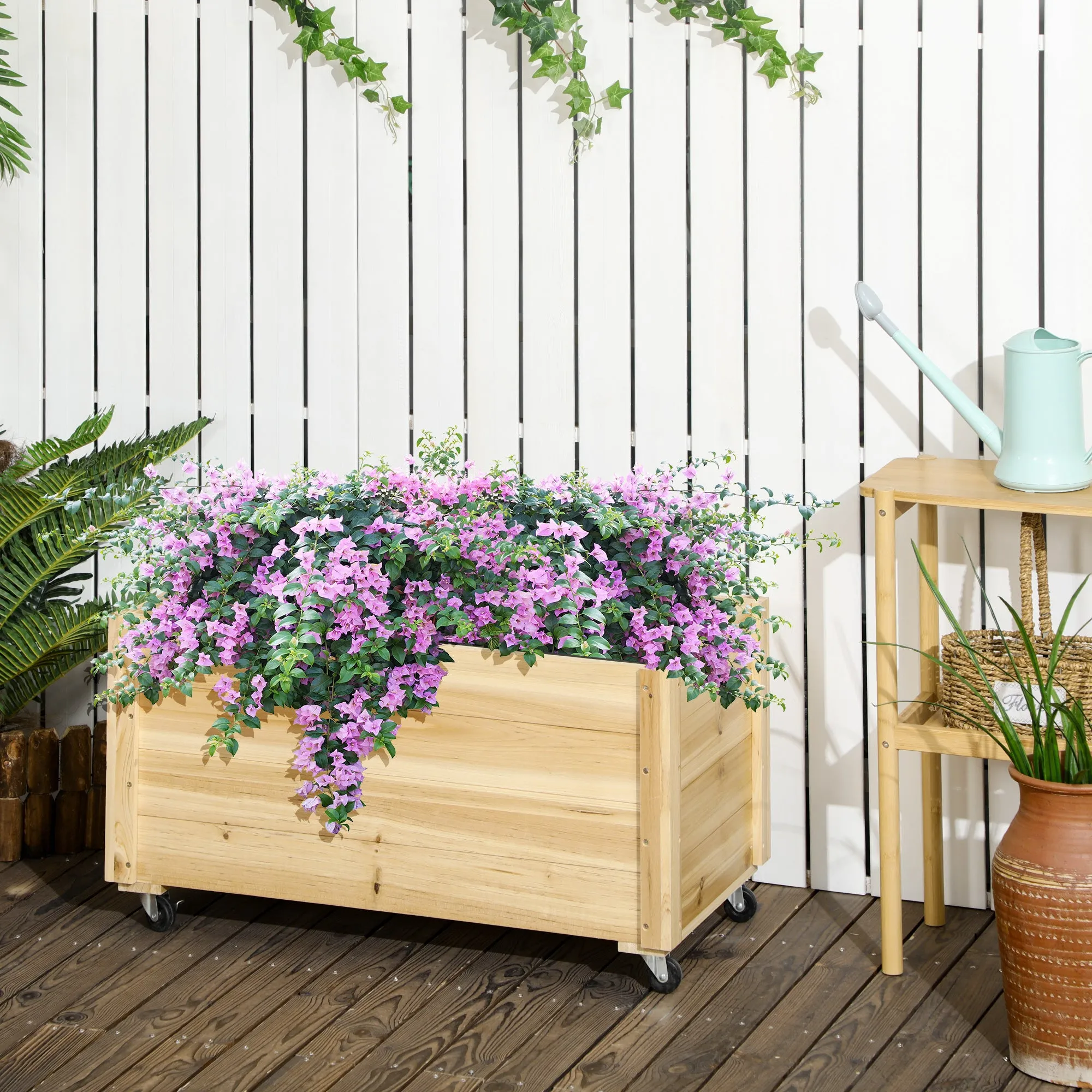 Garden Planter with Drainage Hole and Wheels, Fir Wood, 89x48x47 cm - Image 2