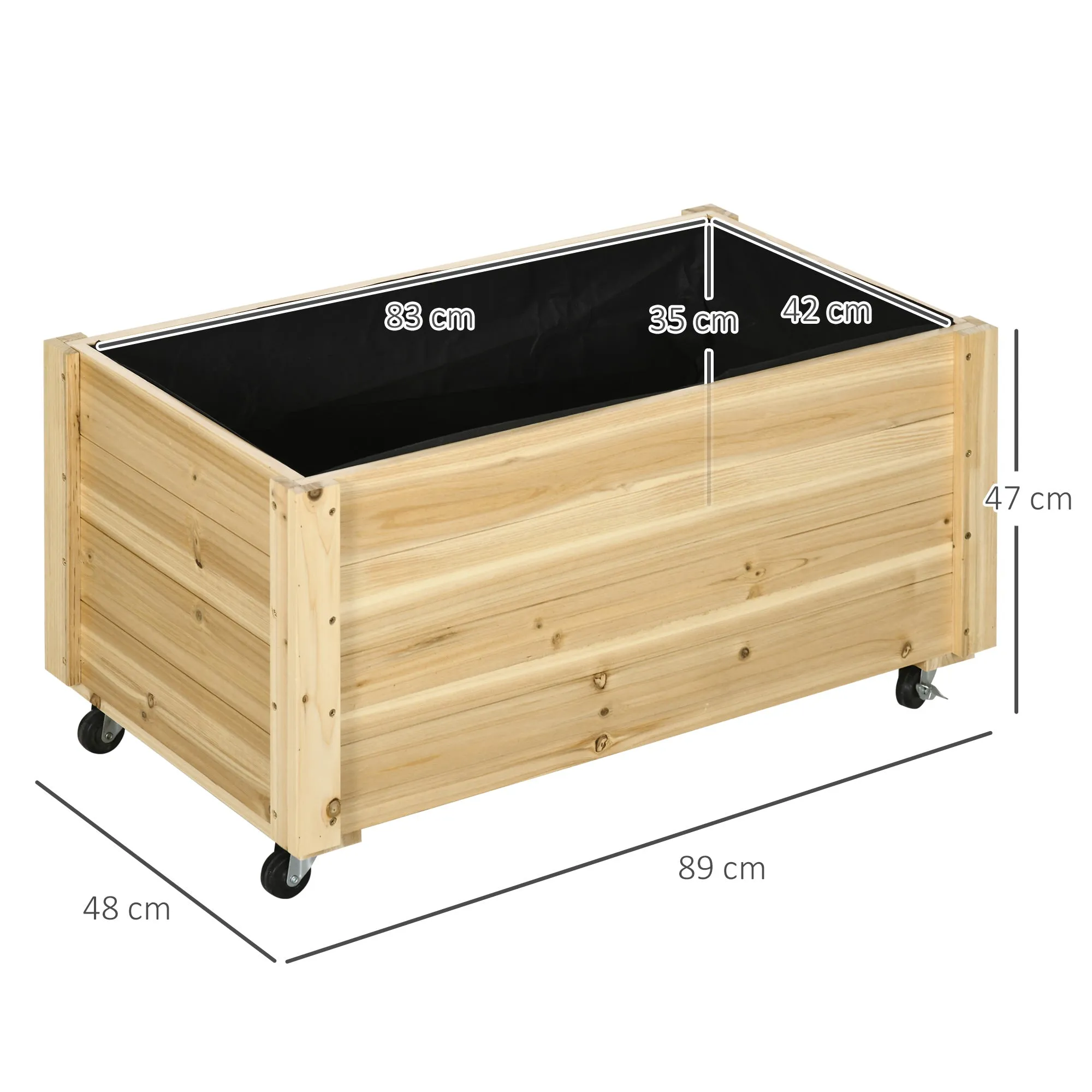 Garden Planter with Drainage Hole and Wheels, Fir Wood, 89x48x47 cm - Image 3