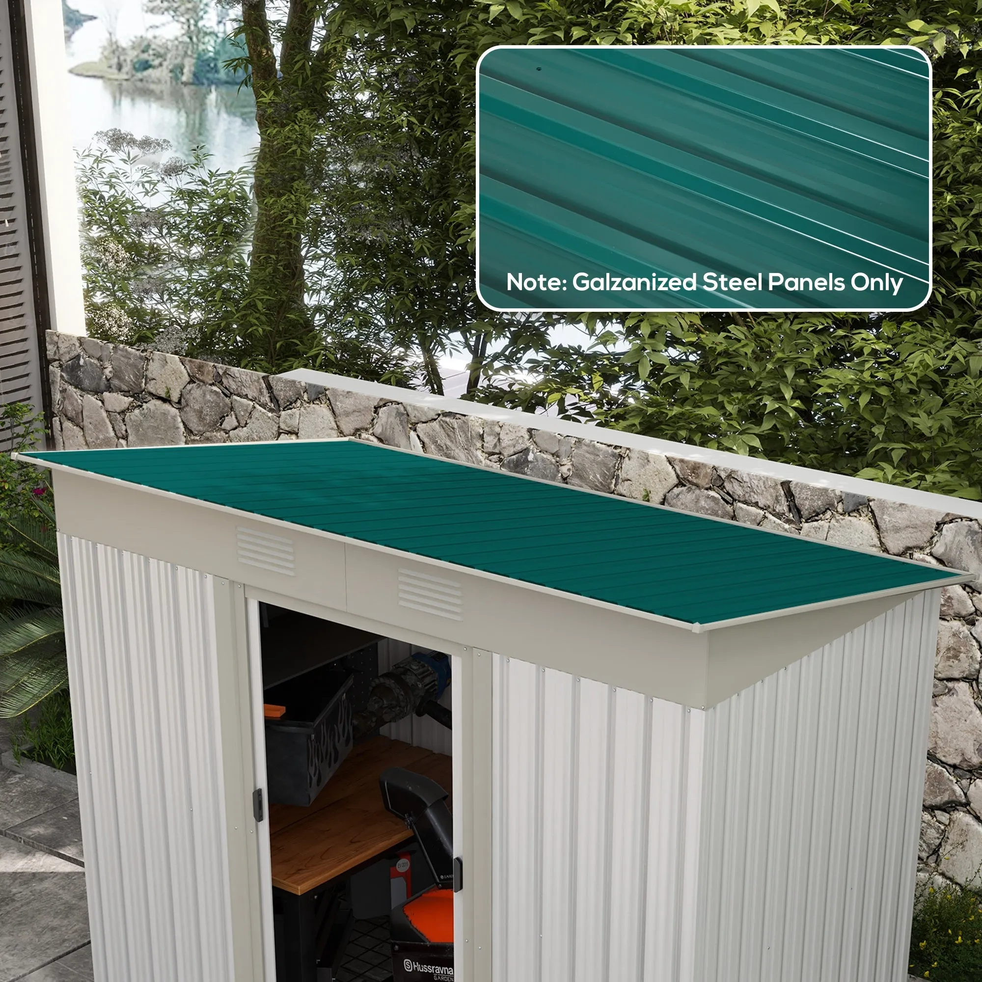 Set of 12 Replacement Panels 129x45 cm for Garden Sheds in Green Galvanized Steel - Image 3