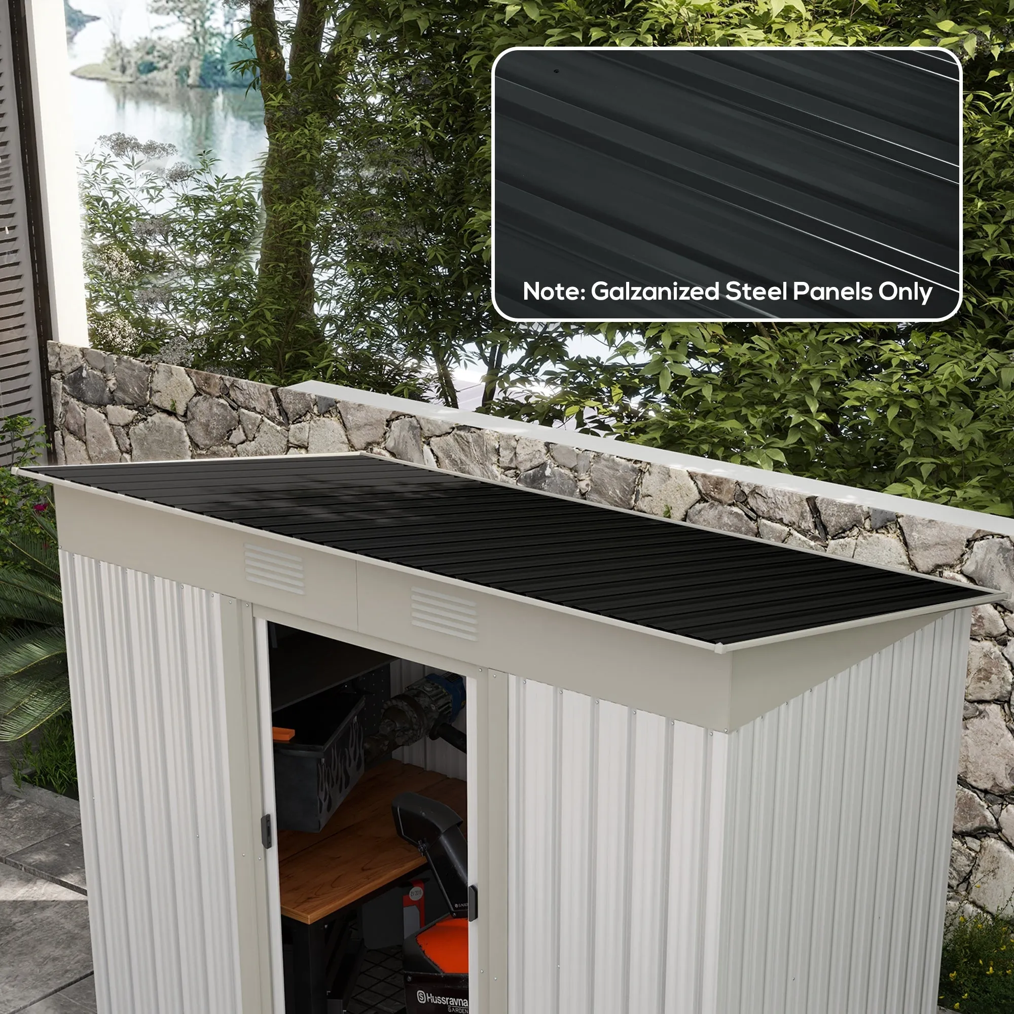 Set of 12 Replacement Panels 129x45 cm for Garden Sheds in Dark Grey Galvanized Steel - Image 3