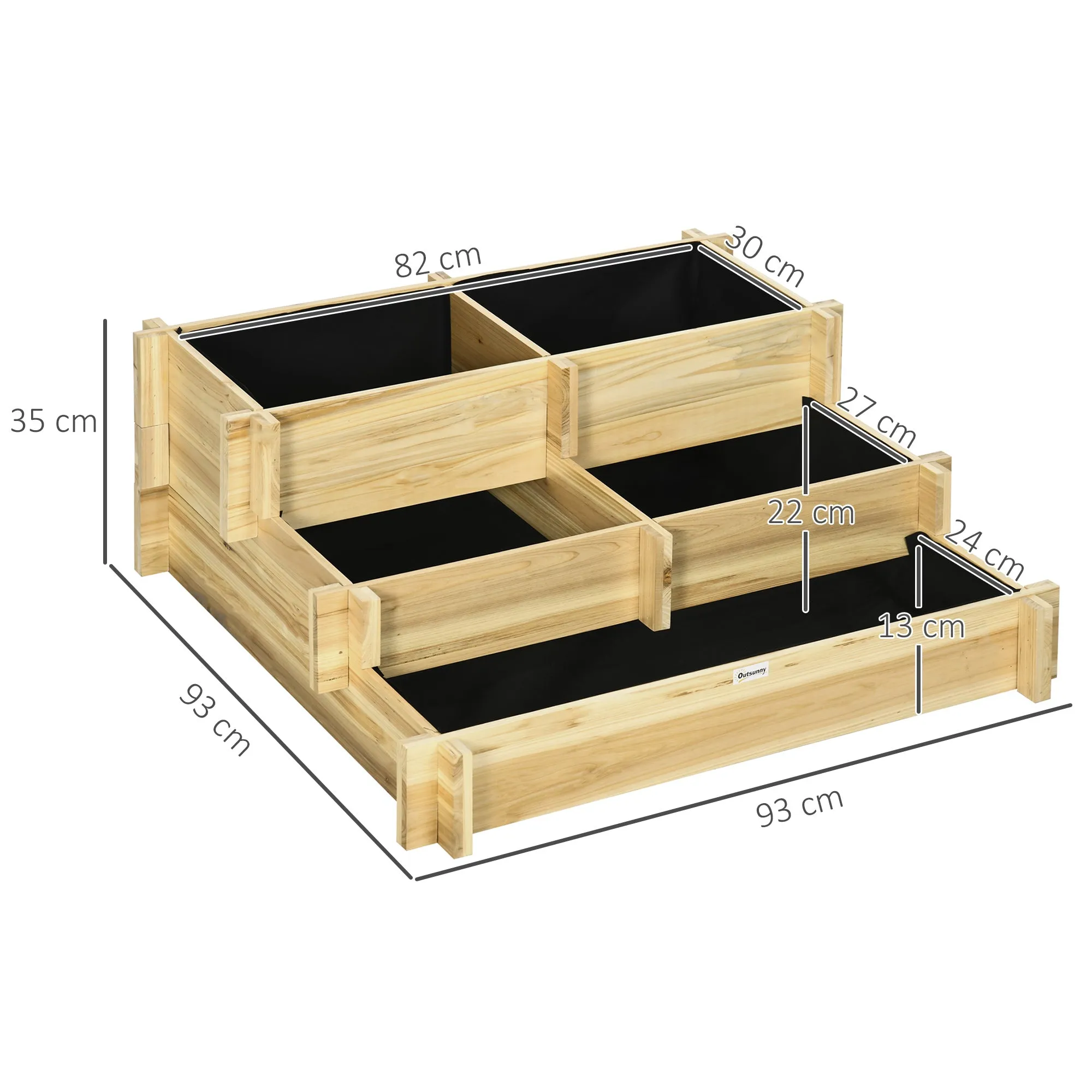 3-Tier Raised Vegetable Garden in Fir Wood for Vegetables, Flowers and Garden Plants 93x93x35 cm - Image 3