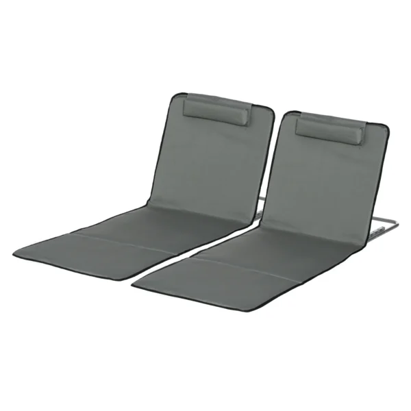 Set of 2 Folding Beach Loungers with 5-Level Adjustable Backrest and Bag, Grey