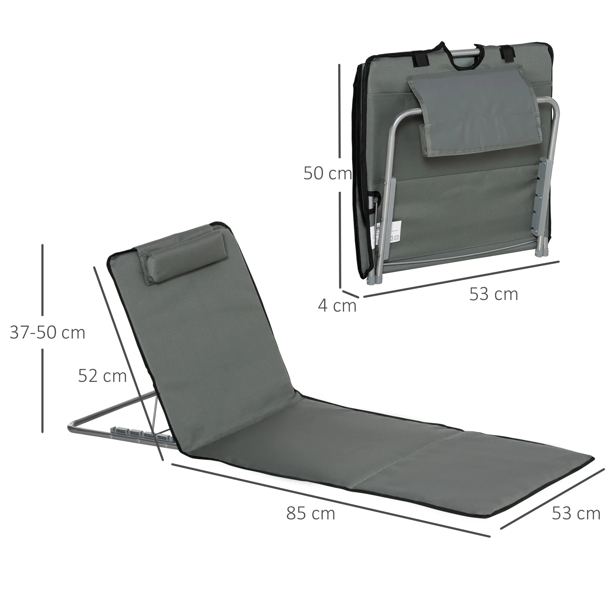 Set of 2 Folding Beach Loungers with 5-Level Adjustable Backrest and Bag, Grey - Image 3