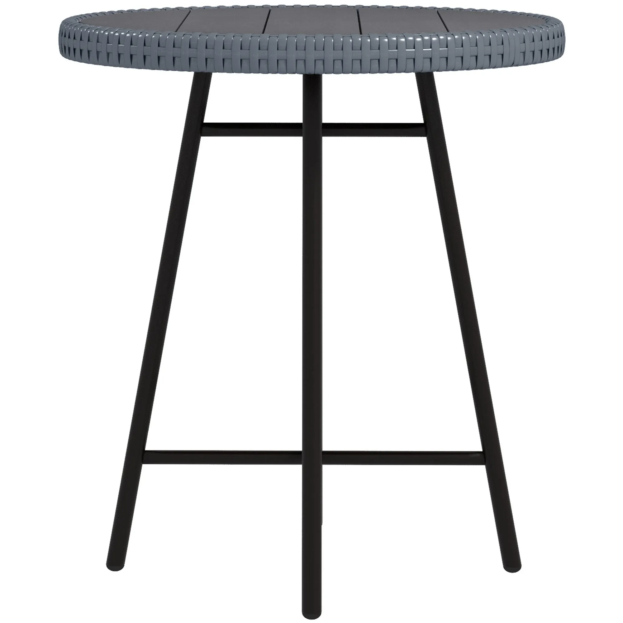 Modern Garden Coffee Table with Wood Plastic Top, Rattan and Steel, 50x50x55 cm, Grey and Black - Image 2