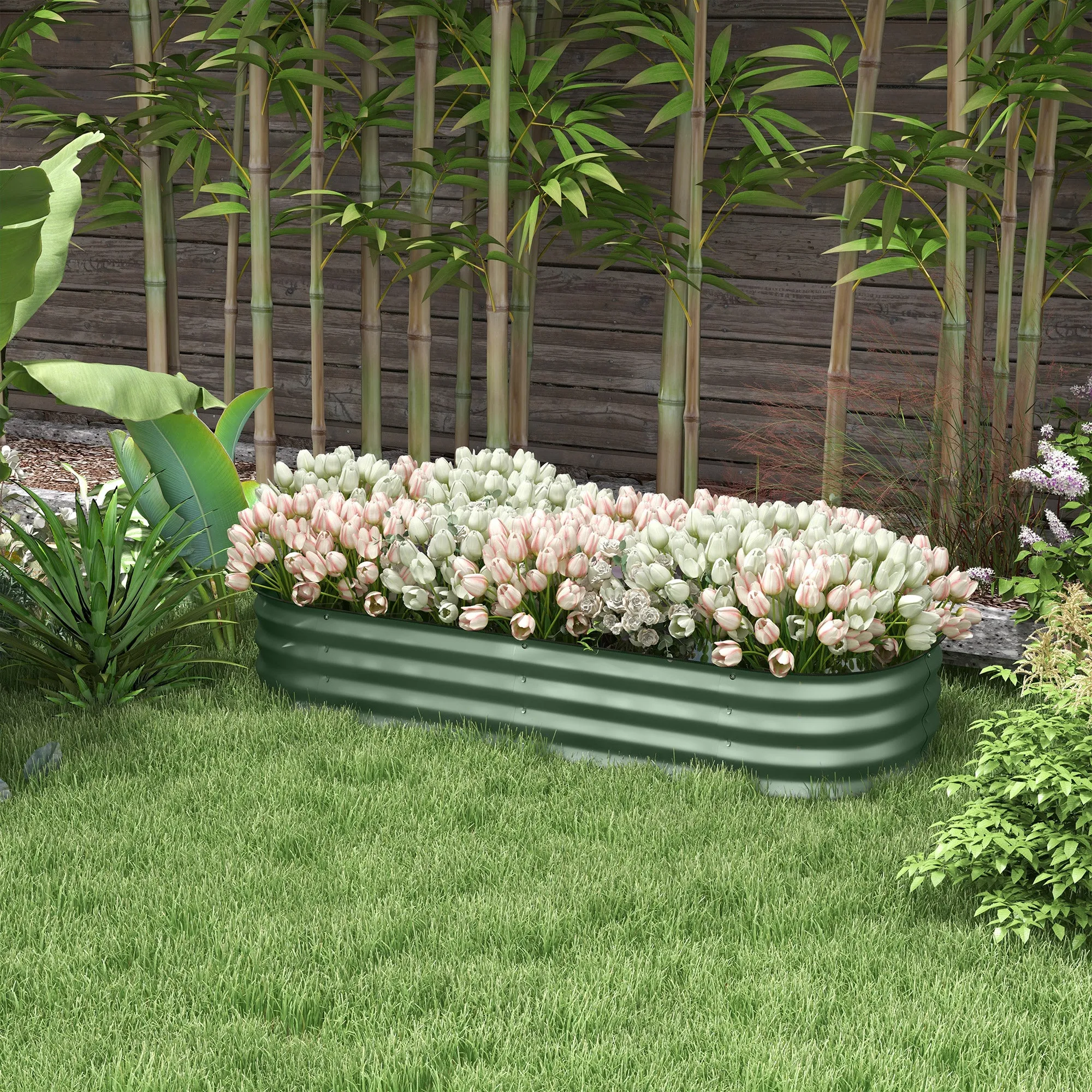Modular Raised Vegetable Garden Bed 150x62x30cm in Galvanized Steel with Open Bottom, Green - Image 3