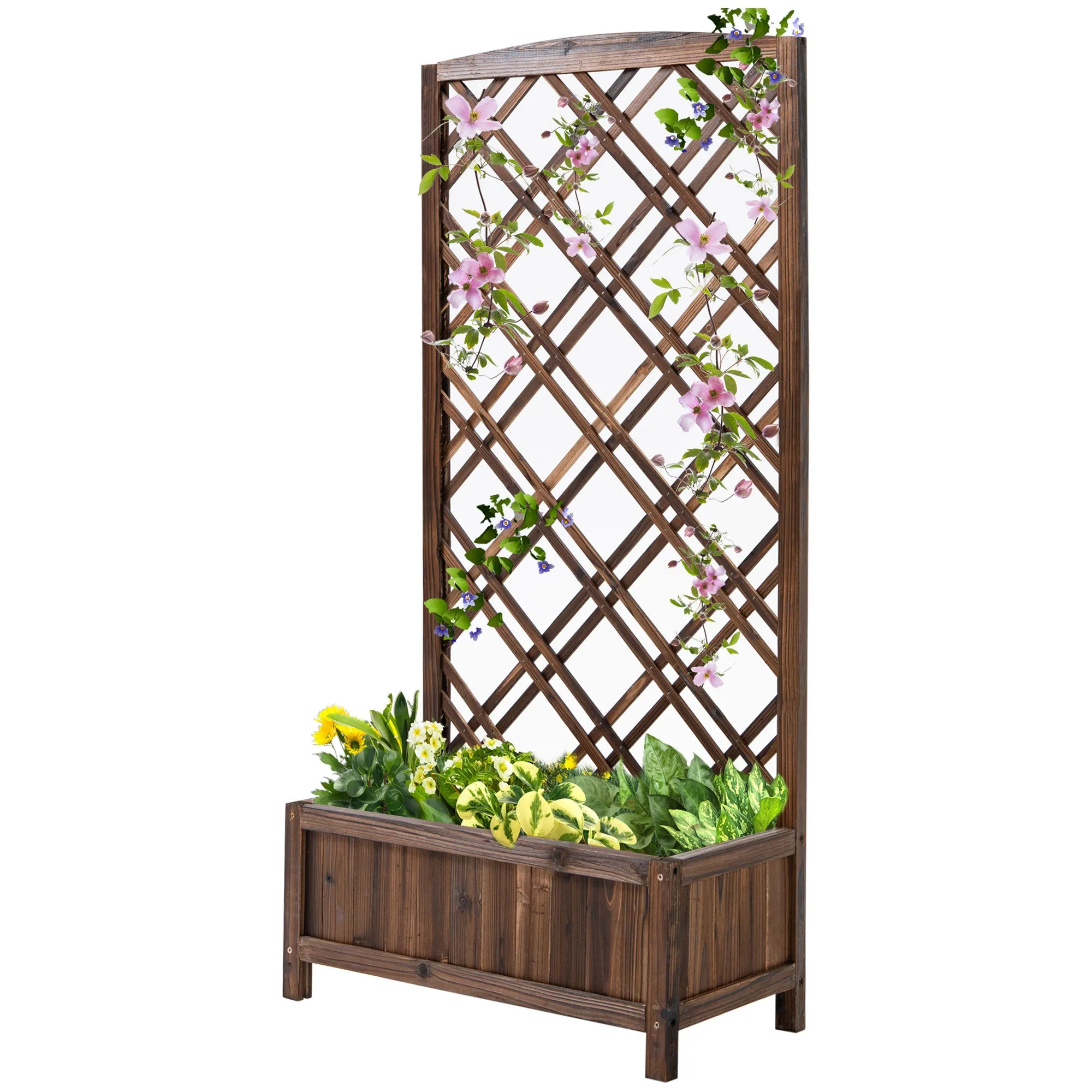 Outdoor Planter with Wooden Trellis for Climbing Plants, 60x30x122.5 cm, Brown - Image 2