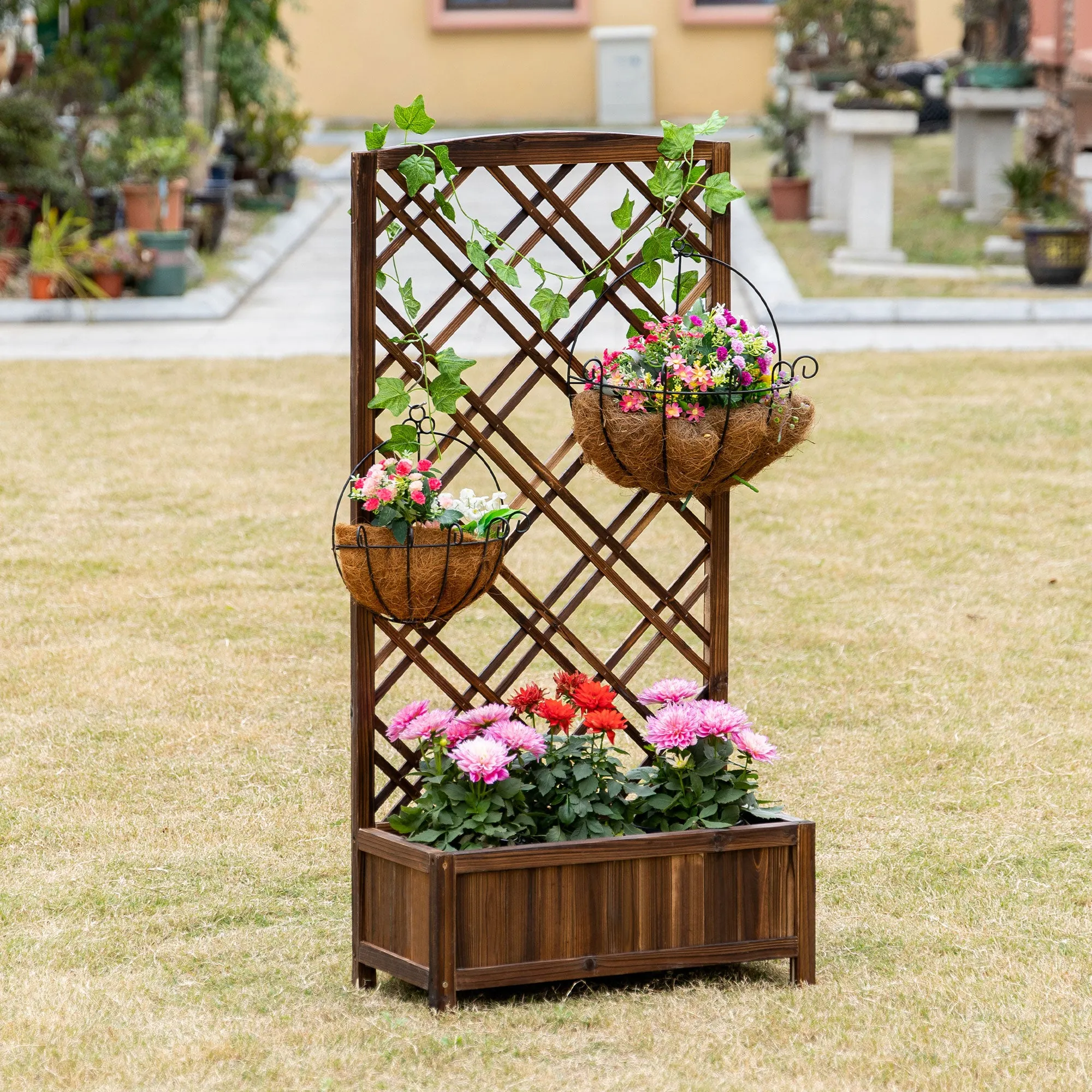 Outdoor Planter with Wooden Trellis for Climbing Plants, 60x30x122.5 cm, Brown - Image 3