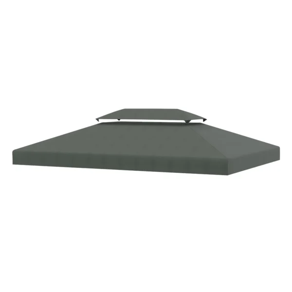4x3m 2-Tier Polyester Gazebo Cover with Straps and 10 Drain Holes, Dark Grey