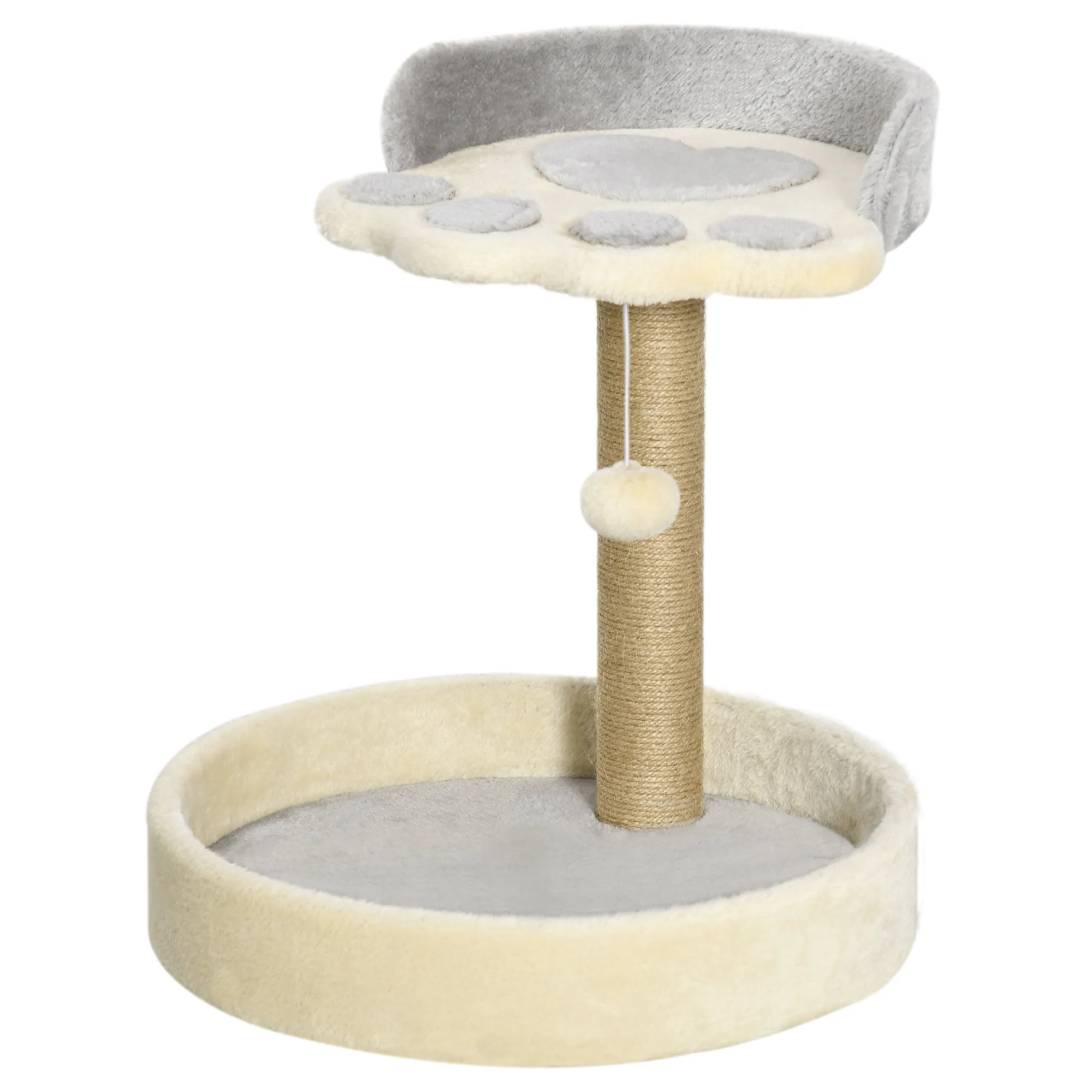 Cat Scratching Post with Beds, Jute Rope and Plush, 41x41x44 cm, Grey and Beige