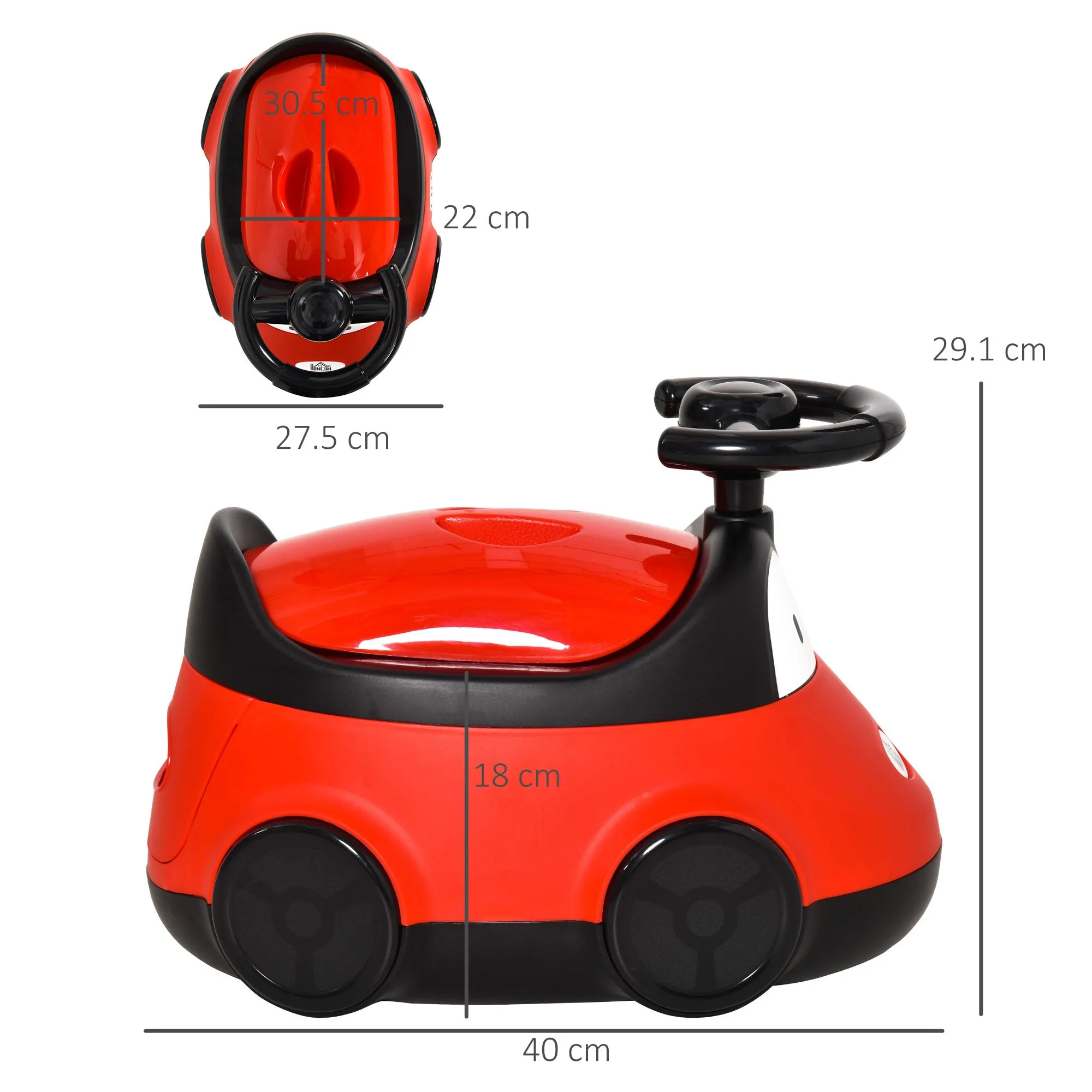 Car-Shaped Potty for Children from 6 Months to 3 Years with Steering Wheel and Removable Tray, Red - Image 2