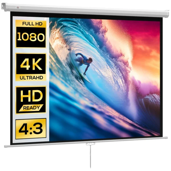 Projector Screen 84" 4:3 Format, 160° Angle and Ceiling or Wall Mount