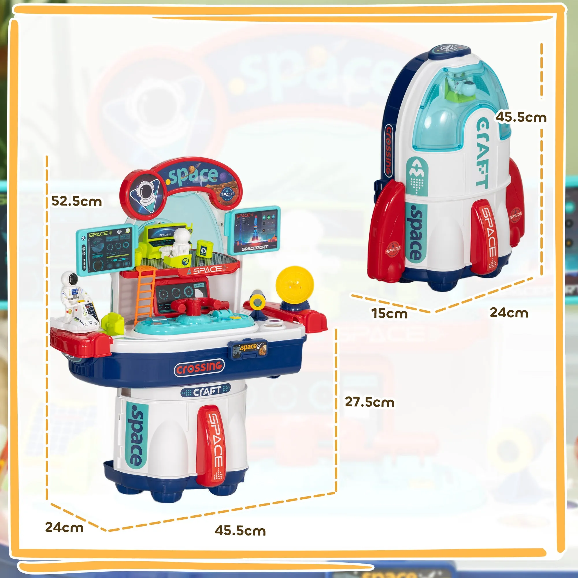 21-Piece Space-Themed Toy Workbench with Sounds and Lights, PP and GPPS, 45.5x24x52.5 cm - Image 3