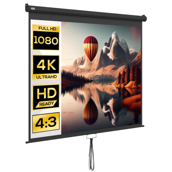 Projector Screen 100" Adjustable with Ceiling and Wall Mount, 4:3 Format, 203x152cm, Black and White