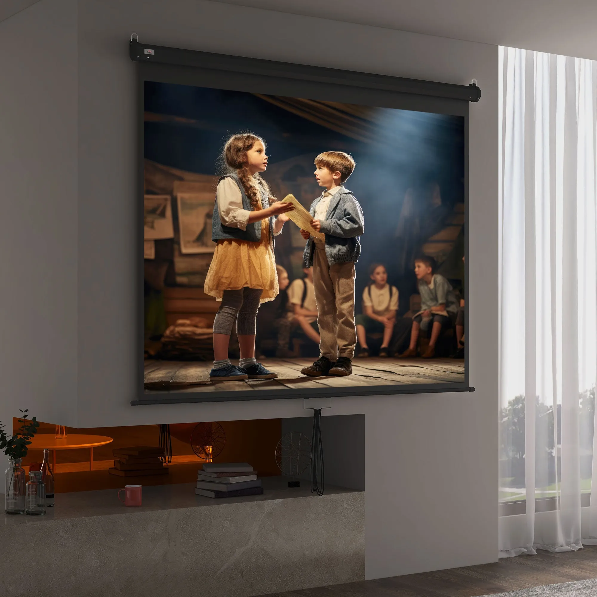 Projector Screen 100" Adjustable with Ceiling and Wall Mount, 4:3 Format, 203x152cm, Black and White - Image 2