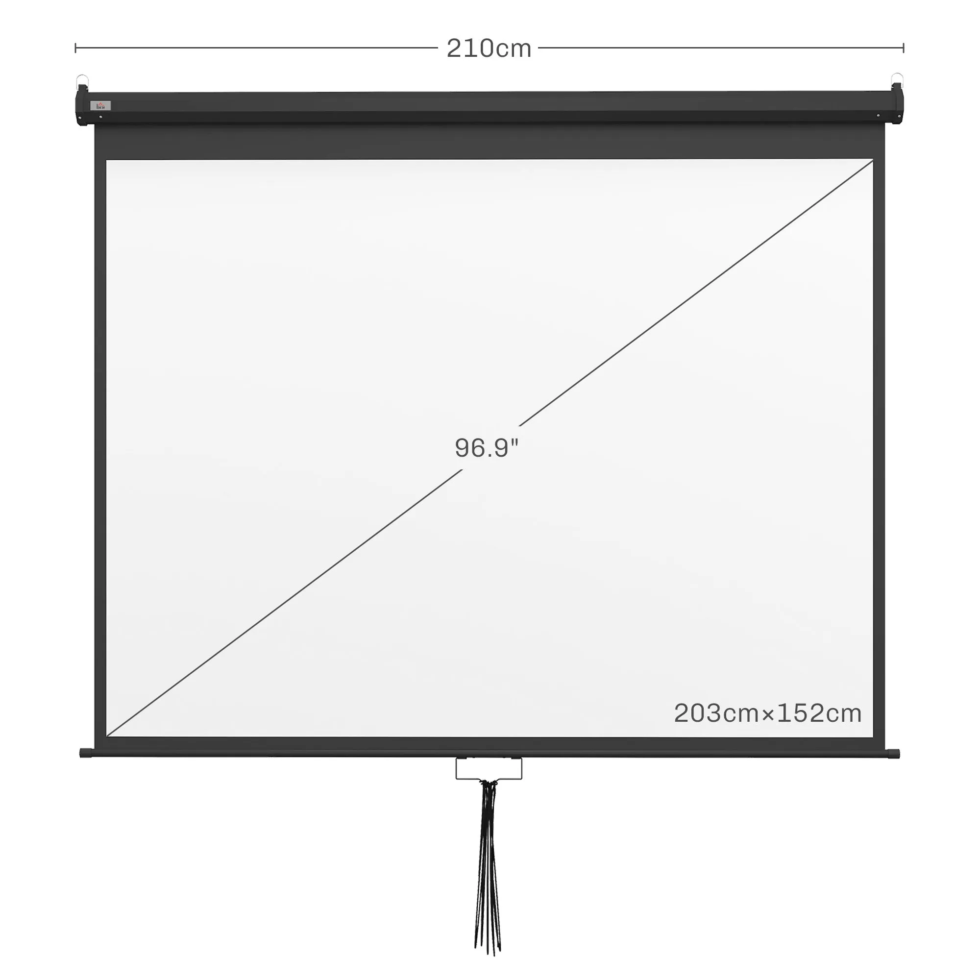 Projector Screen 100" Adjustable with Ceiling and Wall Mount, 4:3 Format, 203x152cm, Black and White - Image 3