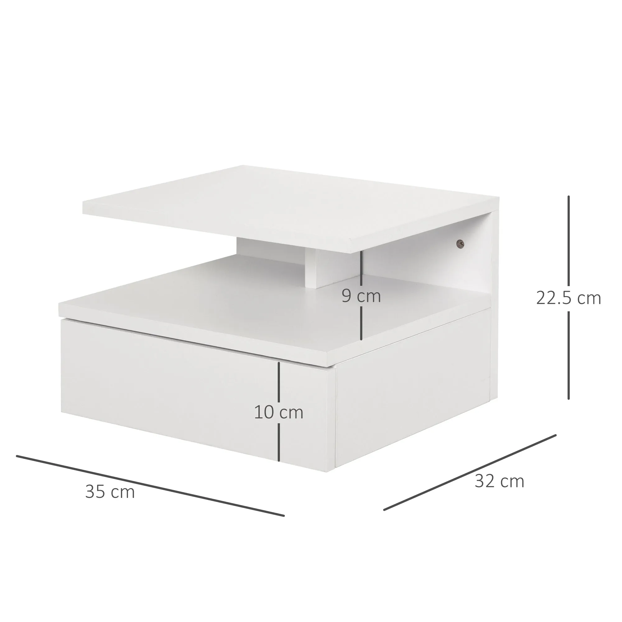 Set of 2 Floating Nightstands for Bedroom with Drawer and Top Shelf in Wood 35x32x22.5cm - Image 3