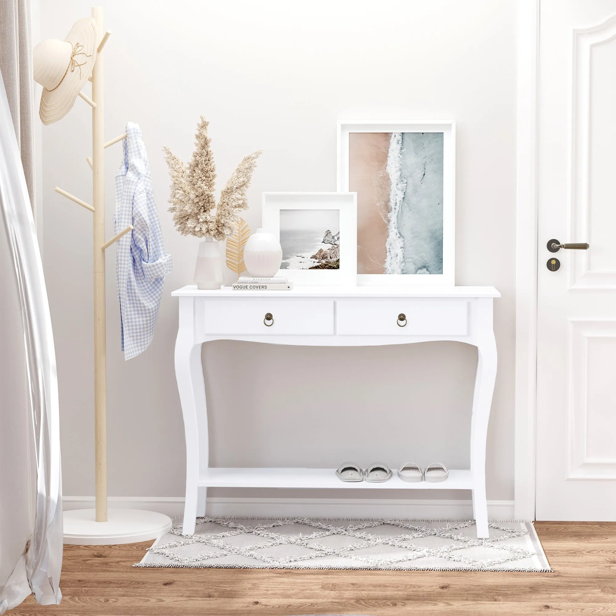 Modern Entryway Console Table with 2 Drawers Home Wood 100 × 33 × 75cm White - Image 2