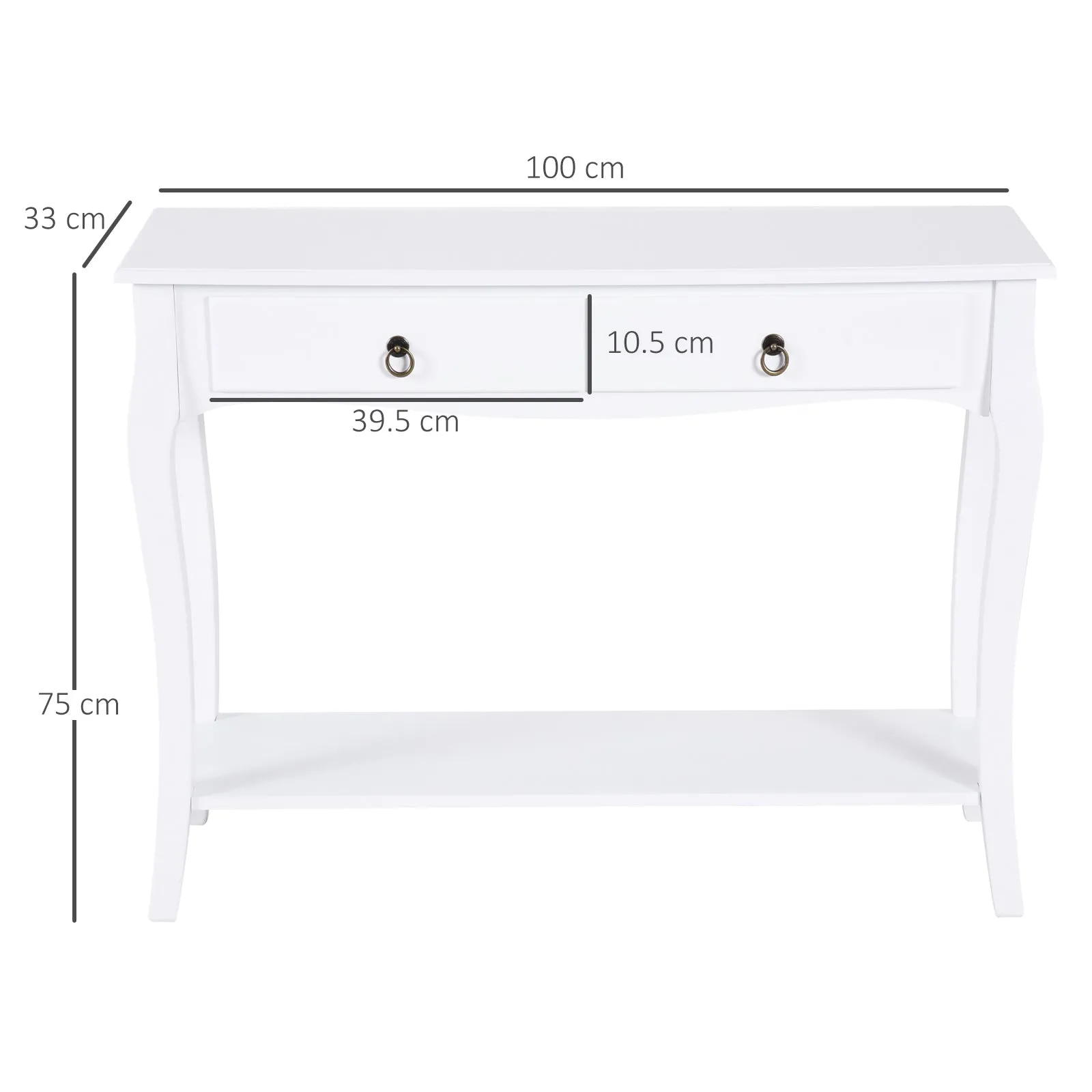 Modern Entryway Console Table with 2 Drawers Home Wood 100 × 33 × 75cm White - Image 3
