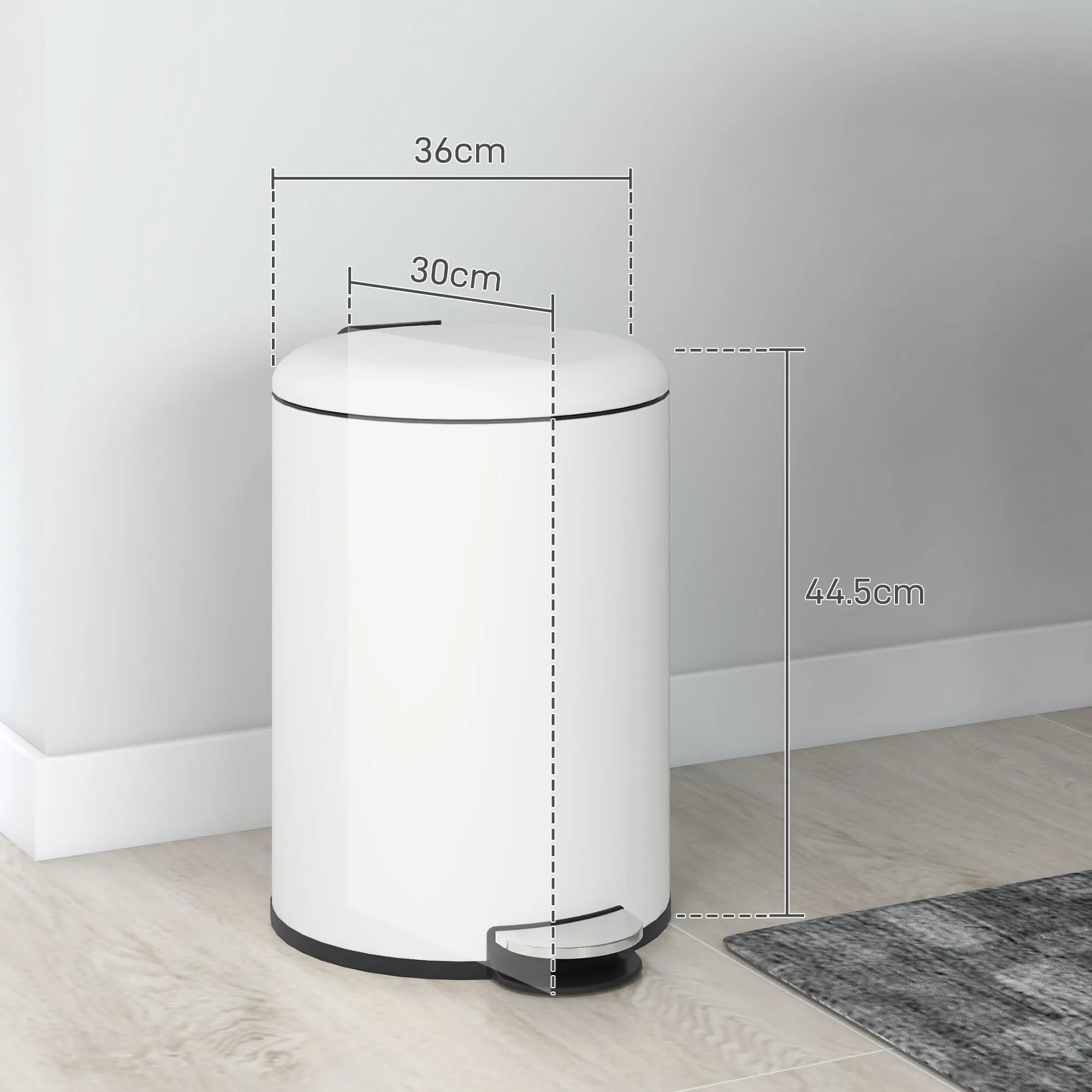 Pedal Bin 20L with Soft-Close Lid, Metal and PP, 36x30x44.5 cm, Cream - Image 3