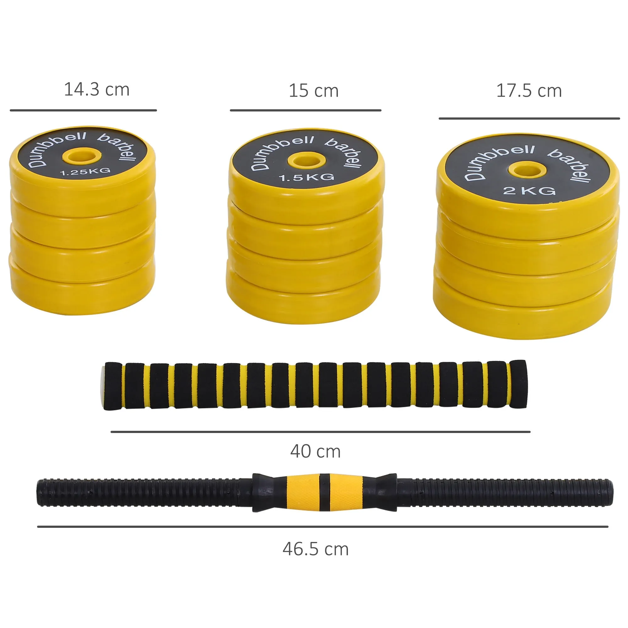 Dumbbell Set with Barbell Bar, Dumbbell Weights with 12 Discs for Home/Gym Training, Black and Yellow - Image 3