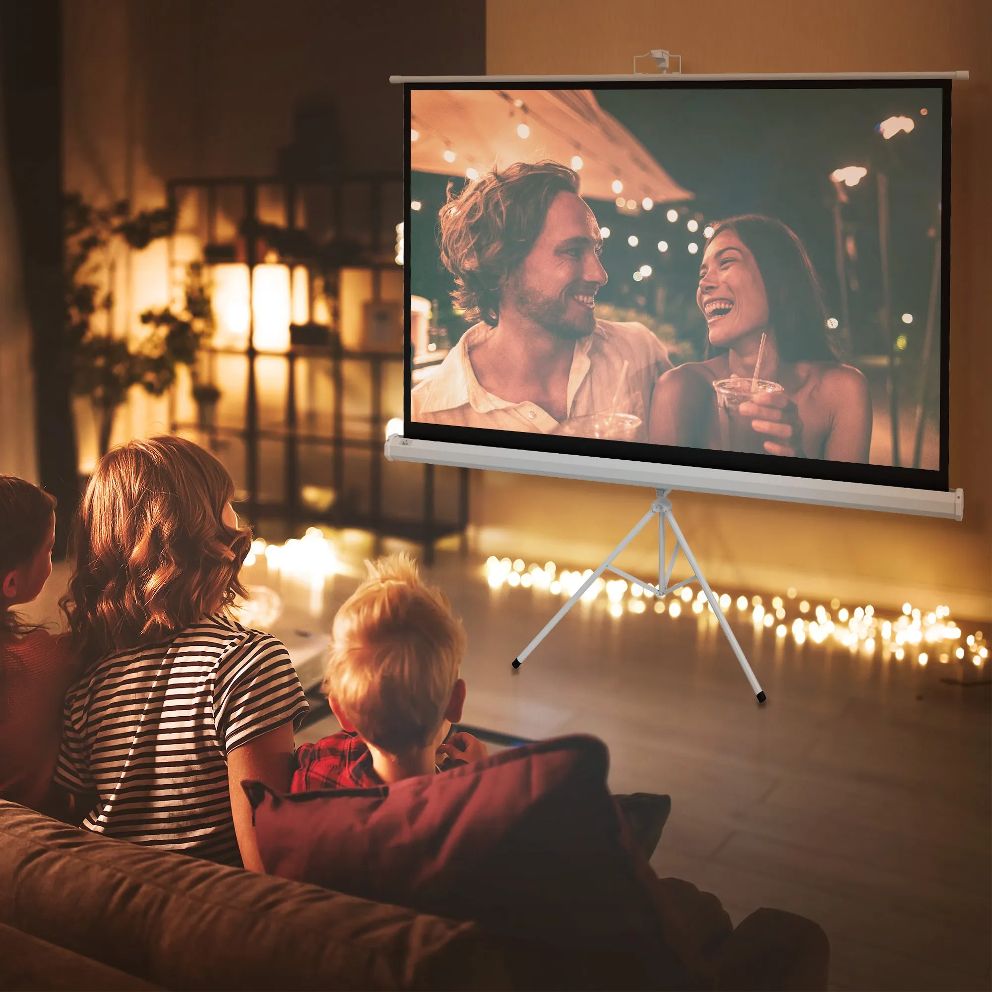 Projector Screen 84" with Adjustable Tripod, Plastic and Metal, 200x8x118 cm, White - Image 2