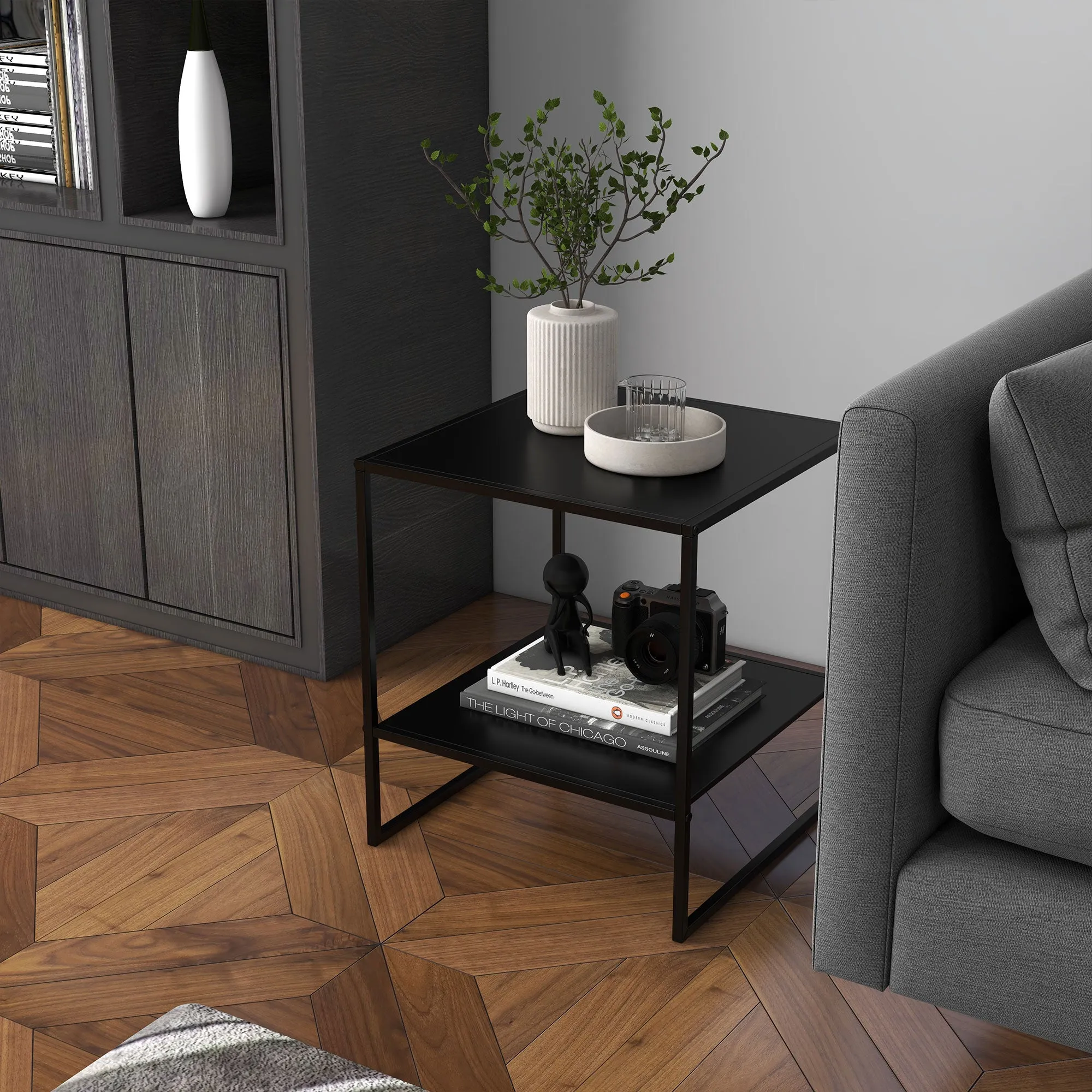Industrial Style 2 Tier Steel Coffee Table, 40x40x45cm, Black - Image 2