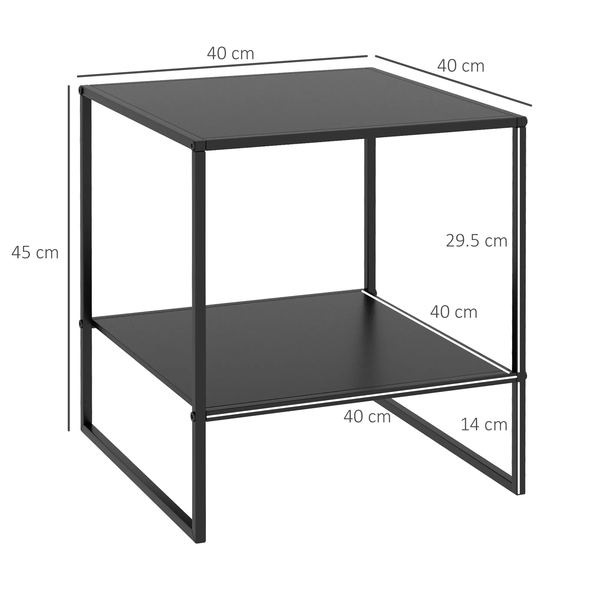 Industrial Style 2 Tier Steel Coffee Table, 40x40x45cm, Black - Image 3